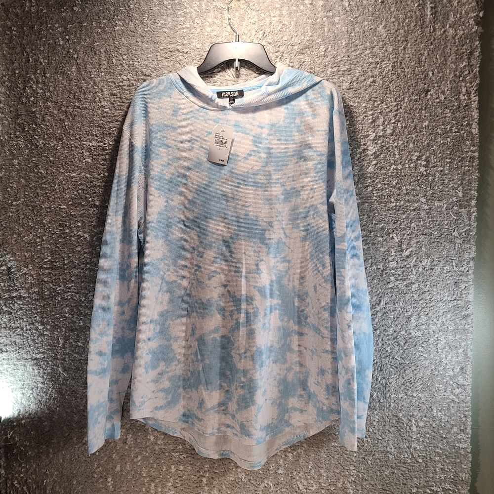 Jackson Men Long Sleeve Hooded Shirt Large Watercolor Cotton Polyester NWT